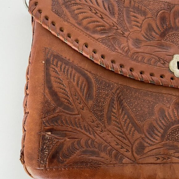 HANDMADE Unbranded Floral Leather Clutch Purse Twist Lock Brown - Picture 7 of 8